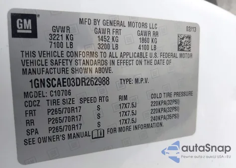 2013 Chevrolet Tahoe Ls z USA, uszkodzony, nr VIN 1GNSCAE03DR262988